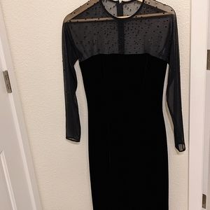 Vintage velvet  mesh crystal detail cocktail dress holiday new years long sleeve